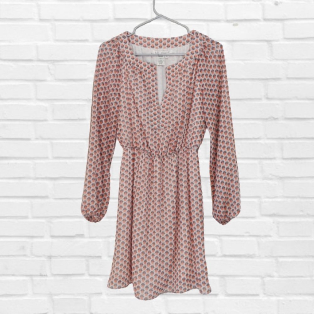 2/$25 Peach, Grey, White Patterned Dress V neck